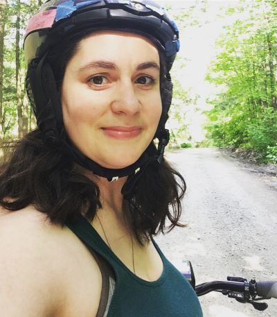 Debora Krug on a bike